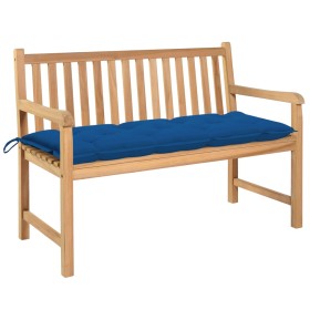 Solid teak wood garden bench with blue cushion 120 cm by vidaXL, garden benches - Ref: Foro24-3062701, Price: 258,99 €, Disco...