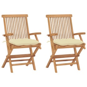 Garden chairs 2 units teak wood with cream white cushions by vidaXL, Garden chairs - Ref: Foro24-3062504, Price: 172,53 €, Di...