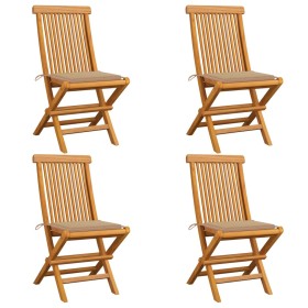 Sillas de jardín 4 uds con cojines beige madera de teca de vidaXL, Sillas de jardín - Ref: Foro24-3062571, Precio: 264,80 €, ...