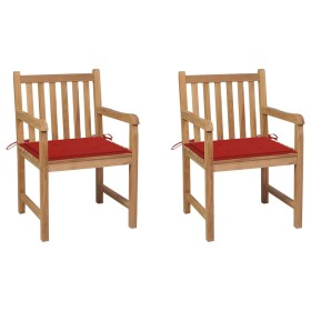 Garden chairs 2 pcs solid teak wood with red cushions by vidaXL, Garden chairs - Ref: Foro24-3062736, Price: 310,05 €, Discou...