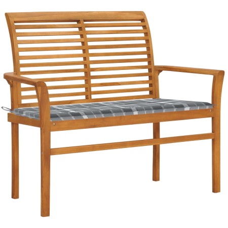 Teak wood garden bench with gray checkered cushion 112 cm by vidaXL, garden benches - Ref: Foro24-3062663, Price: 141,42 €, D...