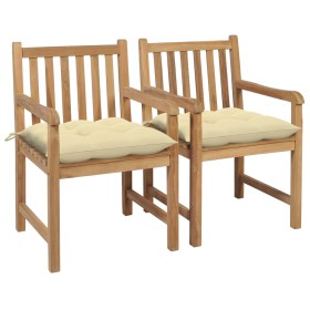 Garden chairs 2 units teak wood with cream white cushions by vidaXL, Garden chairs - Ref: Foro24-3062747, Price: 266,99 €, Di...