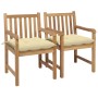 Garden chairs 2 units teak wood with cream white cushions by vidaXL, Garden chairs - Ref: Foro24-3062747, Price: 278,75 €, Di...