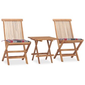 Klappbare Garten-Essgruppe mit 3-teiligen Kissen aus Teakholz von vidaXL, Gartensets - Ref: Foro24-3063211, Preis: 180,99 €, ...