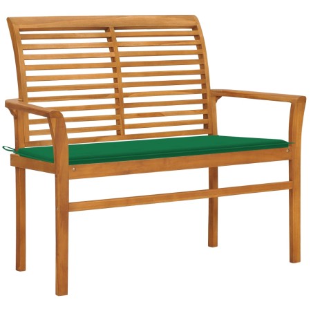 Solid teak wood garden bench with green cushion 112 cm by vidaXL, garden benches - Ref: Foro24-3062654, Price: 141,99 €, Disc...