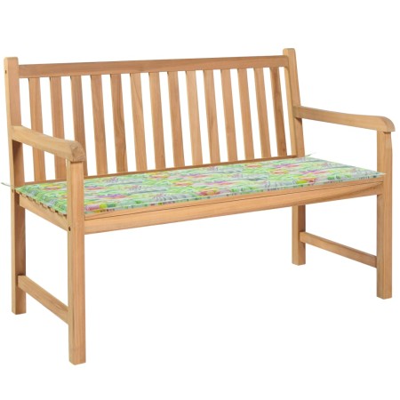 Teak wood garden bench with leaf printed cushion 120 cm by vidaXL, garden benches - Ref: Foro24-3062688, Price: 243,63 €, Dis...