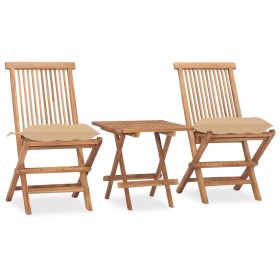 Folding garden dining set 3 pieces teak wood cushions by vidaXL, Garden sets - Ref: Foro24-3063216, Price: 159,27 €, Discount: %