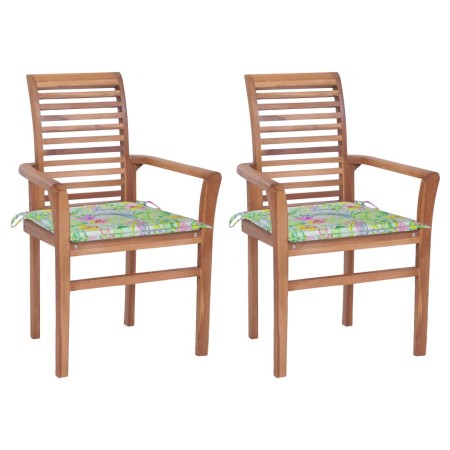 Dining chairs 2 pcs teak wood with leaf print cushions by vidaXL, Garden chairs - Ref: Foro24-3062607, Price: 174,99 €, Disco...