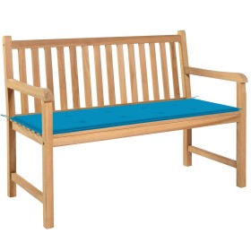 Solid teak wood garden bench with blue cushion 120 cm by vidaXL, garden benches - Ref: Foro24-3062680, Price: 245,99 €, Disco...