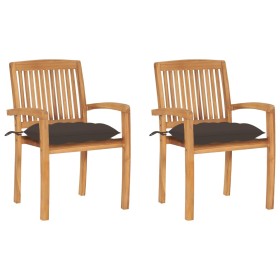 Garden chairs 2 pcs teak wood with taupe gray cushions by vidaXL, Garden chairs - Ref: Foro24-3063275, Price: 248,41 €, Disco...