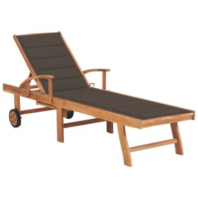 Lounger with taupe gray cushion solid teak wood by vidaXL, Loungers - Ref: Foro24-3063014, Price: 299,55 €, Discount: %