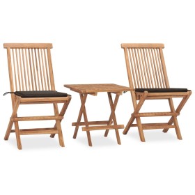 Folding 3-piece teak wood garden dining set with cushions by vidaXL, Garden sets - Ref: Foro24-3063206, Price: 162,06 €, Disc...