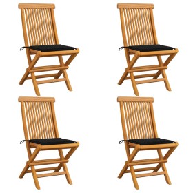 Garden chairs 4 units with black teak wood cushions by vidaXL, Garden chairs - Ref: Foro24-3062575, Price: 264,80 €, Discount: %