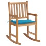 Silla mecedora de madera maciza de teca con cojín azul de vidaXL, Sillas de jardín - Ref: Foro24-3062761, Precio: 145,99 €, D...