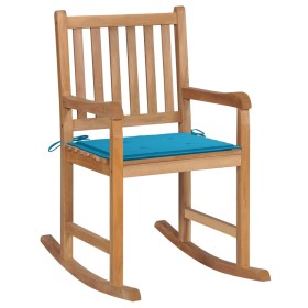 Solid Teak Wood Rocking Chair with Blue Cushion by vidaXL, Garden chairs - Ref: Foro24-3062761, Price: 145,99 €, Discount: %