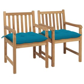 Garden chairs 2 pcs teak wood with light blue cushions by vidaXL, Garden chairs - Ref: Foro24-3062749, Price: 262,96 €, Disco...