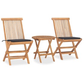 Klappbare Garten-Essgruppe, 3-teilig, Kissen aus Teakholz von vidaXL, Gartensets - Ref: Foro24-3063171, Preis: 168,99 €, Raba...