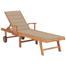 Sonnenliege mit beigem Kissen aus massivem Teakholz von vidaXL, Liegen - Ref: Foro24-3063009, Preis: 298,71 €, Rabatt: %