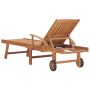 Sun lounger with beige cushion solid teak wood by vidaXL, Loungers - Ref: Foro24-3063009, Price: 299,55 €, Discount: %