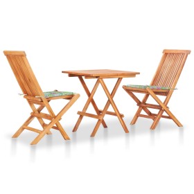 3-teiliges Bistroset aus Teakholz mit Kissen mit Blattmuster von vidaXL, Gartensets - Ref: Foro24-3063237, Preis: 210,99 €, R...