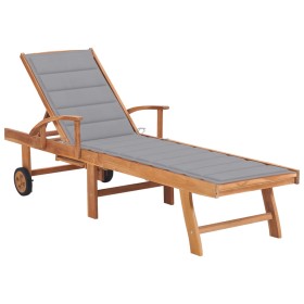 Teak solid wood sun lounger with gray cushion by vidaXL, Loungers - Ref: Foro24-3063007, Price: 297,99 €, Discount: %