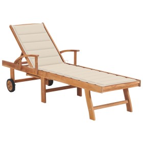 Sun lounger with cream cushion solid teak wood by vidaXL, Loungers - Ref: Foro24-3063008, Price: 299,55 €, Discount: %