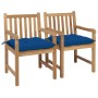 Garden chairs 2 pcs solid teak wood with blue cushions by vidaXL, Garden chairs - Ref: Foro24-3062755, Price: 278,75 €, Disco...