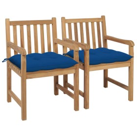 Garden chairs 2 pcs solid teak wood with blue cushions by vidaXL, Garden chairs - Ref: Foro24-3062755, Price: 261,99 €, Disco...