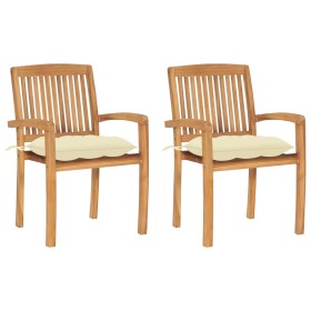 Garden chairs 2 pcs teak wood with cream white cushions by vidaXL, Garden chairs - Ref: Foro24-3063269, Price: 239,99 €, Disc...