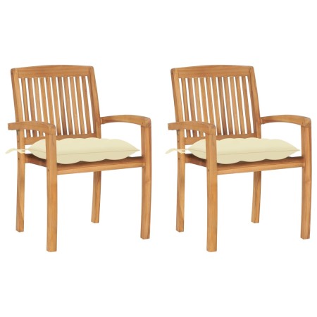 Garden chairs 2 pcs teak wood with cream white cushions by vidaXL, Garden chairs - Ref: Foro24-3063269, Price: 254,32 €, Disc...