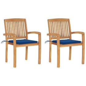 Garden chairs 2 units teak wood with royal blue cushions by vidaXL, Garden chairs - Ref: Foro24-3063262, Price: 251,17 €, Dis...