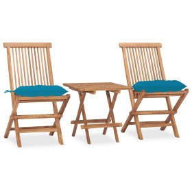 Folding garden dining set 3 pieces teak wood cushions by vidaXL, Garden sets - Ref: Foro24-3063217, Price: 160,05 €, Discount: %