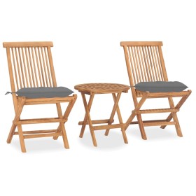 Folding garden dining set 3 pieces teak wood cushions by vidaXL, Garden sets - Ref: Foro24-3063187, Price: 165,79 €, Discount: %