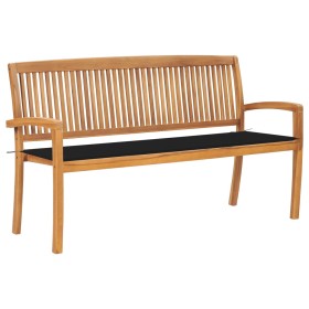 Stackable teak wood garden bench with cushion, 159 cm by vidaXL, garden benches - Ref: Foro24-3063313, Price: 241,99 €, Disco...