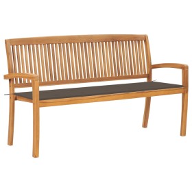 Stackable garden bench and cushion solid teak wood 159 cm by vidaXL, garden benches - Ref: Foro24-3063314, Price: 250,99 €, D...