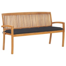 Stackable garden bench with solid teak wood cushion 159 cm by vidaXL, garden benches - Ref: Foro24-3063321, Price: 243,89 €, ...