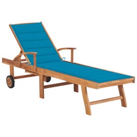 Sun lounger with blue cushion solid teak wood by vidaXL, Loungers - Ref: Foro24-3063010, Price: 299,78 €, Discount: %