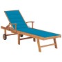 Sun lounger with blue cushion solid teak wood by vidaXL, Loungers - Ref: Foro24-3063010, Price: 297,99 €, Discount: %