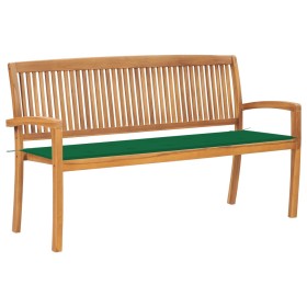 Stackable garden bench with solid teak wood cushion 159 cm by vidaXL, garden benches - Ref: Foro24-3063311, Price: 236,99 €, ...