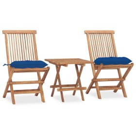 Folding garden dining set 3 pieces teak wood cushions by vidaXL, Garden sets - Ref: Foro24-3063223, Price: 166,99 €, Discount: %