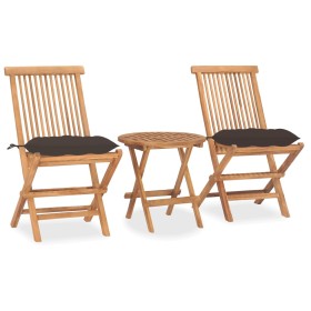 Klappbare Garten-Essgruppe, 3-teilig, Kissen aus Teakholz von vidaXL, Gartensets - Ref: Foro24-3063194, Preis: 166,04 €, Raba...