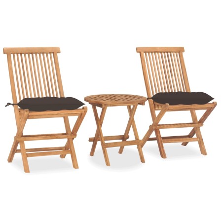 Folding garden dining set 3 pieces teak wood cushions by vidaXL, Garden sets - Ref: Foro24-3063194, Price: 166,04 €, Discount: %