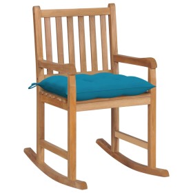 Silla mecedora de madera maciza de teca con cojín azul claro de vidaXL, Sillas de jardín - Ref: Foro24-3062776, Precio: 147,9...