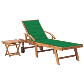 Teak solid wood sun lounger with table and cushion. by vidaXL, Loungers - Ref: Foro24-3063026, Price: 310,39 €, Discount: %