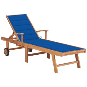 Sun lounger with royal blue cushion solid teak wood by vidaXL, Loungers - Ref: Foro24-3063016, Price: 298,71 €, Discount: %