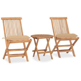 Folding 3-piece teak wood garden dining set with cushions by vidaXL, Garden sets - Ref: Foro24-3063189, Price: 159,62 €, Disc...