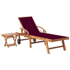 Teak solid wood sun lounger with table and cushion. by vidaXL, Loungers - Ref: Foro24-3063030, Price: 308,99 €, Discount: %