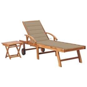 Teak solid wood sun lounger with table and cushion. by vidaXL, Loungers - Ref: Foro24-3063024, Price: 310,30 €, Discount: %