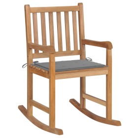 Silla mecedora de madera maciza de teca con cojín gris de vidaXL, Sillas de jardín - Ref: Foro24-3062758, Precio: 150,99 €, D...