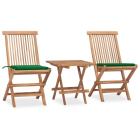 Folding garden dining set 3 pieces teak wood cushions by vidaXL, Garden sets - Ref: Foro24-3063203, Price: 157,99 €, Discount: %